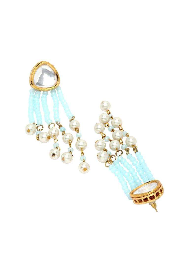 Gold-Plated Crystal Kundan Studded & Beaded Contemporary Drop Earrings for Women | Traditional Ethnic Jewellery for Wedding & Festive Wear | Gift for Her - Indya