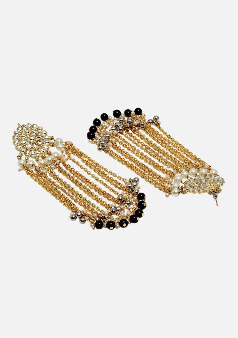 Gold-Plated Kundan Studded & Beaded Tasselled Contemporary Drop Earrings for Women | Traditional Ethnic Jewellery for Wedding & Festive Wear | Gift for Her - Indya