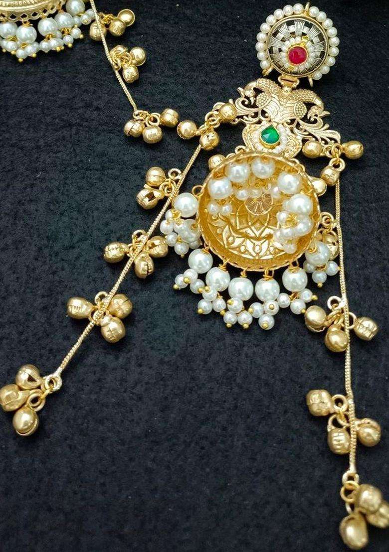 Brass-Plated Gold-Plated Pachi Kundan Stone & Ghungaroo Studded Jhumka Kashmiri Drop Earrings with CZ Stone for Women | Traditional Ethnic Jewellery for Wedding & Festive Wear | Gift for Her - Indya