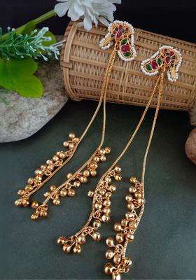 Gold-Plated Kundan Studded & Ghungroo Beaded Tasselled Peacock Drop Earrings for Women | Fusion Party & Festive Wear | Gift for Her