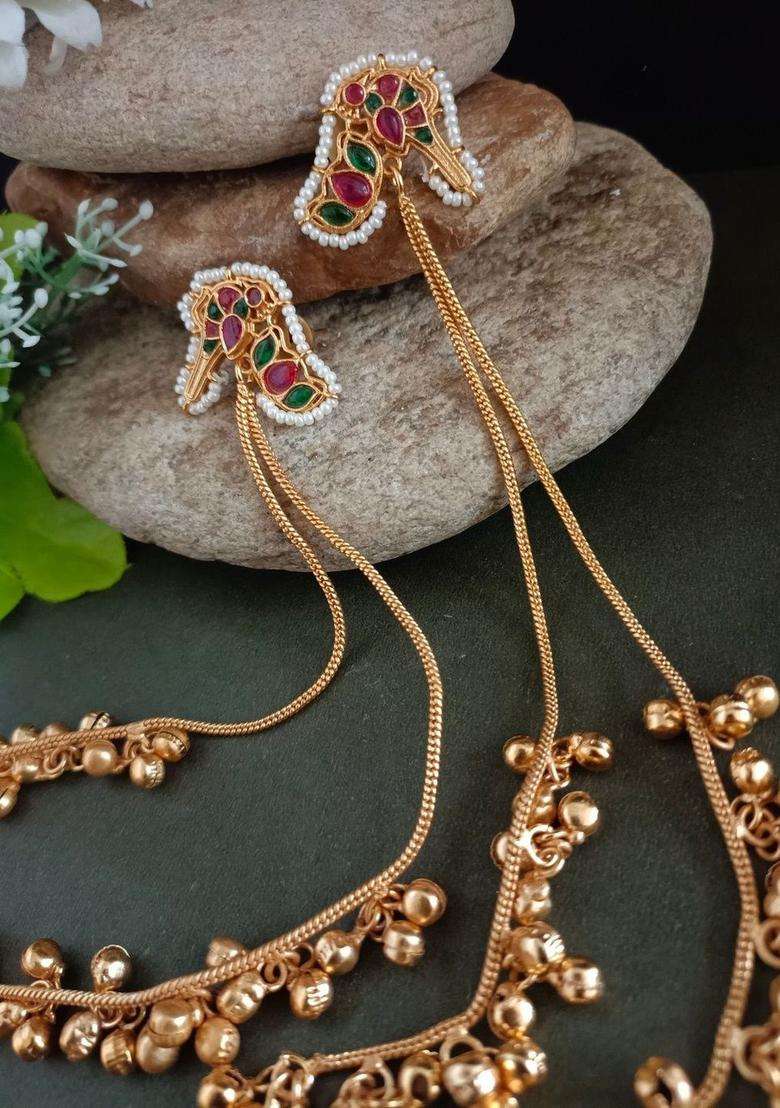 Gold-Plated Kundan Studded & Ghungroo Beaded Tasselled Peacock Drop Earrings for Women | Fusion Party & Festive Wear | Gift for Her - Indya