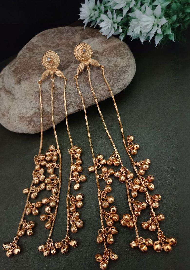 Gold-Plated Kundan & Ghungaroo Beaded Kashmiri Drop Earrings for Women | Fusion Party & Festive Wear | Gift for Her - Indya