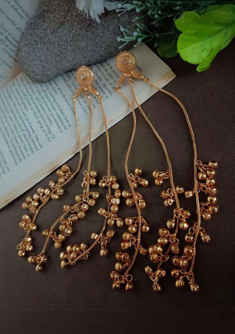 Gold-Plated Kundan & Ghungaroo Beaded Kashmiri Drop Earrings for Women | Fusion Party & Festive Wear | Gift for Her - Indya