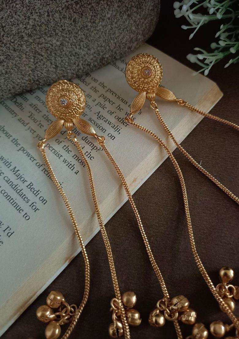 Gold-Plated Kundan & Ghungaroo Beaded Kashmiri Drop Earrings for Women | Fusion Party & Festive Wear | Gift for Her - Indya