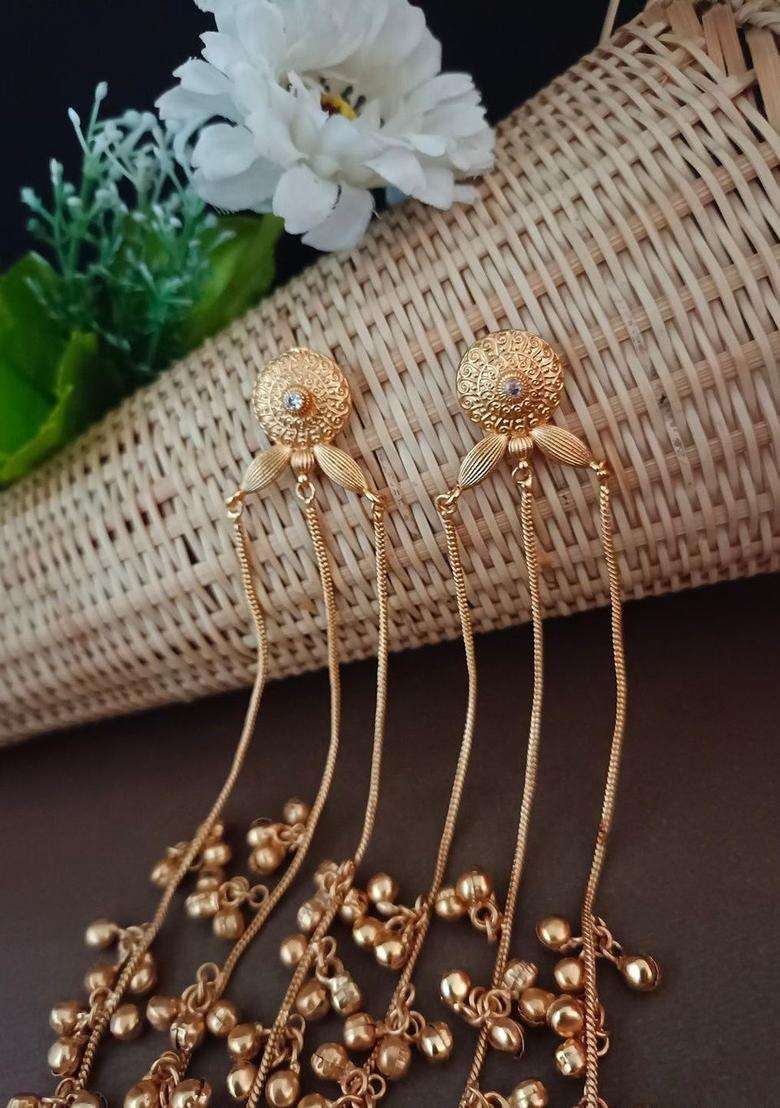 Gold-Plated Kundan & Ghungaroo Beaded Kashmiri Drop Earrings for Women | Fusion Party & Festive Wear | Gift for Her - Indya