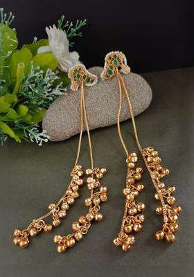 Gold-Plated Kundan Studded & Ghungroo Beaded Tasselled Peacock Drop Earrings for Women | Fusion Party & Festive Wear | Gift for Her