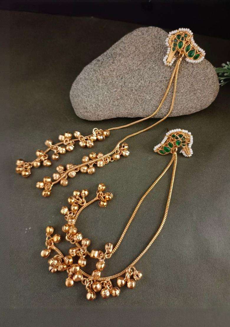 Gold-Plated Kundan Studded & Ghungroo Beaded Tasselled Peacock Drop Earrings for Women | Fusion Party & Festive Wear | Gift for Her - Indya