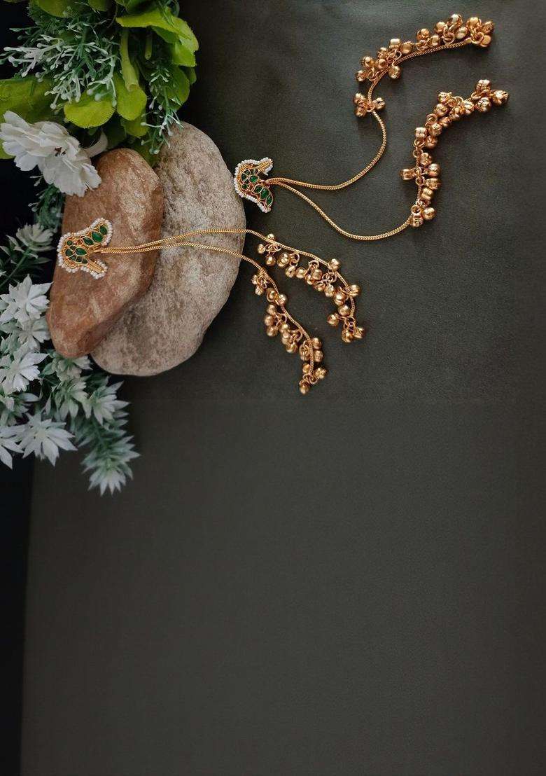 Gold-Plated Kundan Studded & Ghungroo Beaded Tasselled Peacock Drop Earrings for Women | Fusion Party & Festive Wear | Gift for Her - Indya