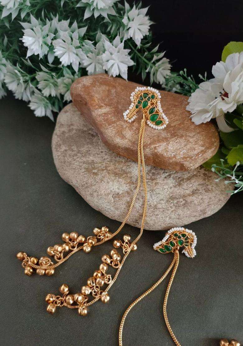 Gold-Plated Kundan Studded & Ghungroo Beaded Tasselled Peacock Drop Earrings for Women | Fusion Party & Festive Wear | Gift for Her - Indya