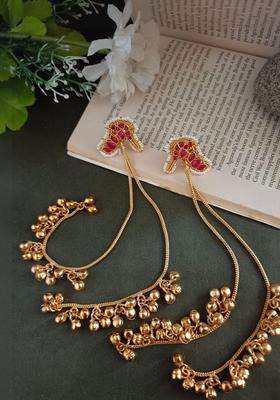 Gold-Plated Kundan Studded & Ghungroo Beaded Tasselled Peacock Drop Earrings for Women | Fusion Party & Festive Wear | Gift for Her