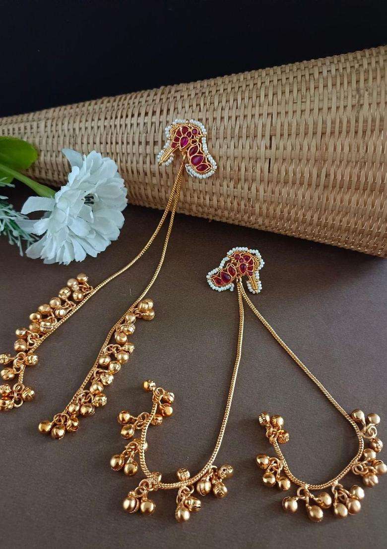 Gold-Plated Kundan Studded & Ghungroo Beaded Tasselled Peacock Drop Earrings for Women | Fusion Party & Festive Wear | Gift for Her - Indya