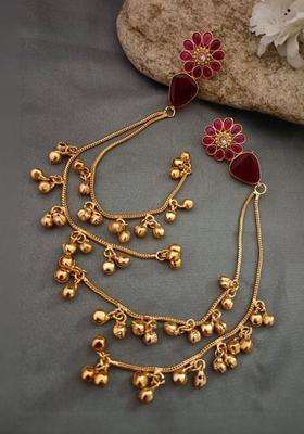 Brass-Plated Gold-Plated Kundan & Ghungaroo Beaded Kashmiri Floral Drop Earrings for Women | Traditional Ethnic Jewellery for Wedding & Festive Wear | Gift for Her