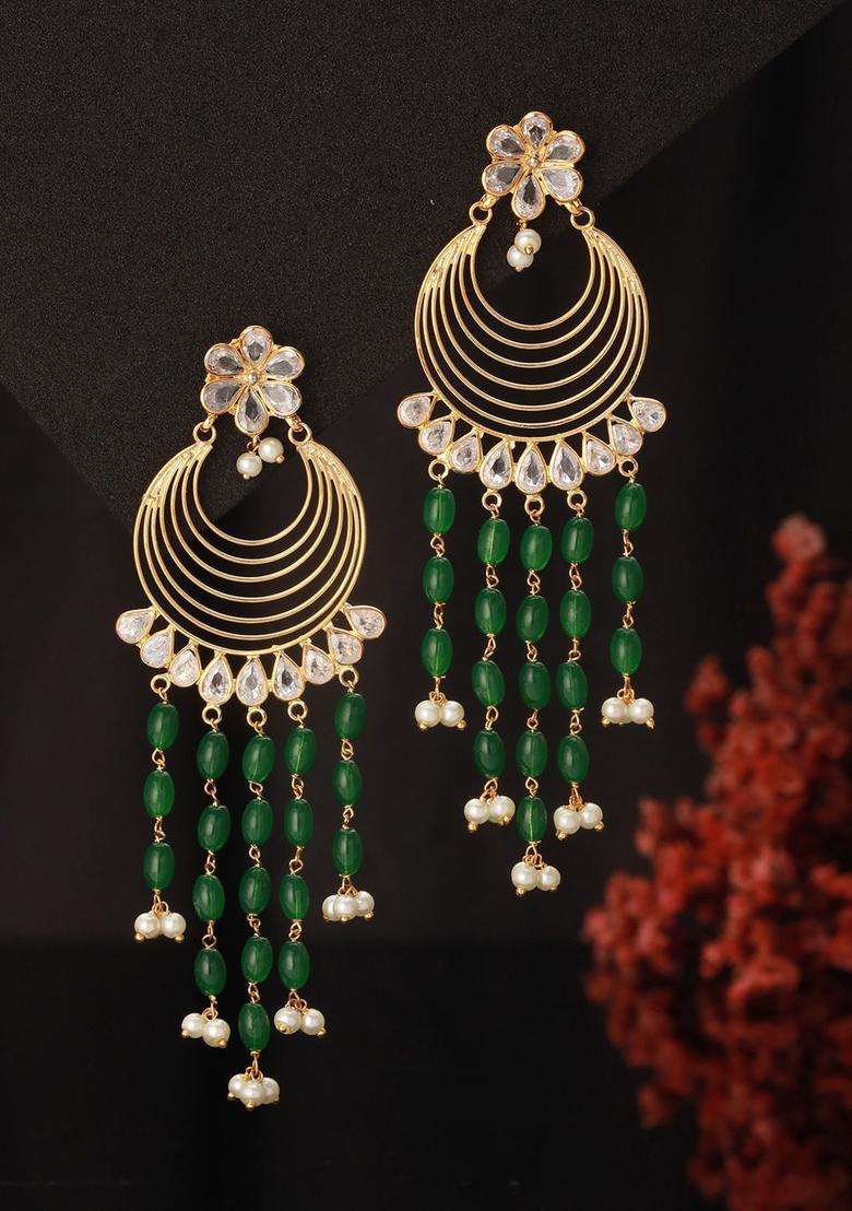 24K Gold-Plated Kundan & Pearls Beaded Bridal Floral Chandbali Earrings for Women | Fusion Party & Festive Wear | Gift for Her - Indya