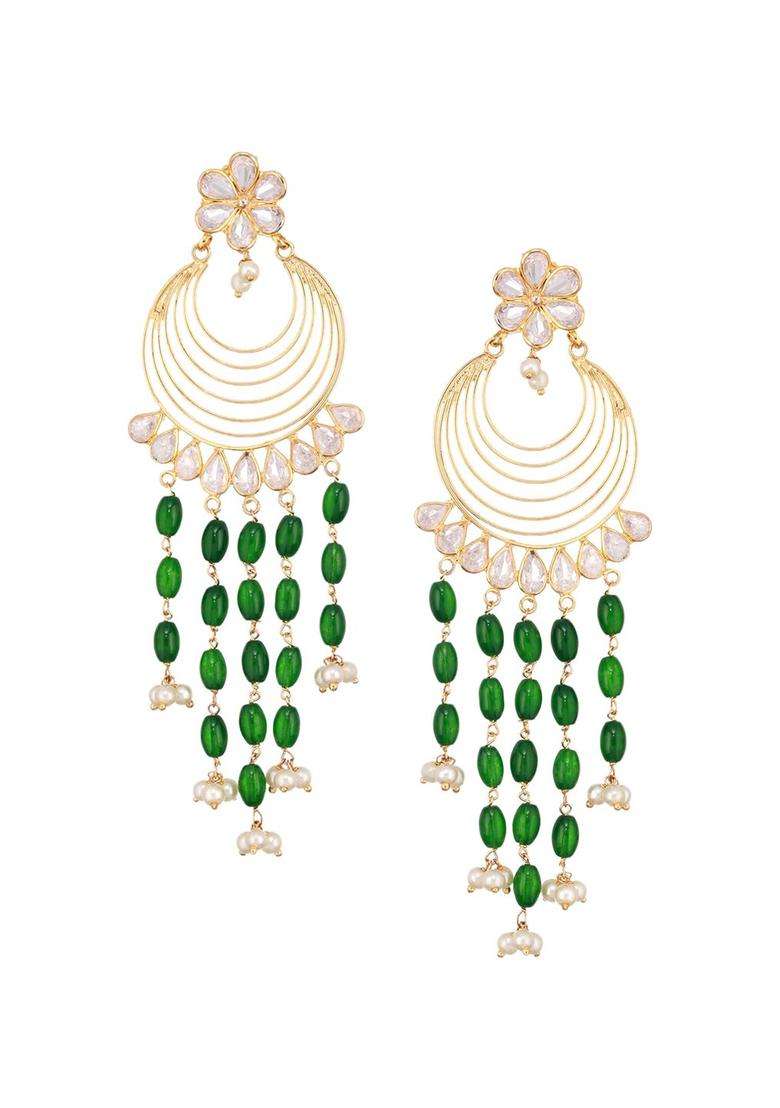 24K Gold-Plated Kundan & Pearls Beaded Bridal Floral Chandbali Earrings for Women | Fusion Party & Festive Wear | Gift for Her - Indya
