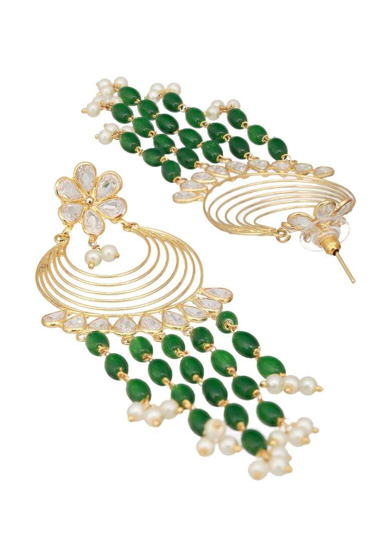 24K Gold-Plated Kundan & Pearls Beaded Bridal Floral Chandbali Earrings for Women | Fusion Party & Festive Wear | Gift for Her - Indya