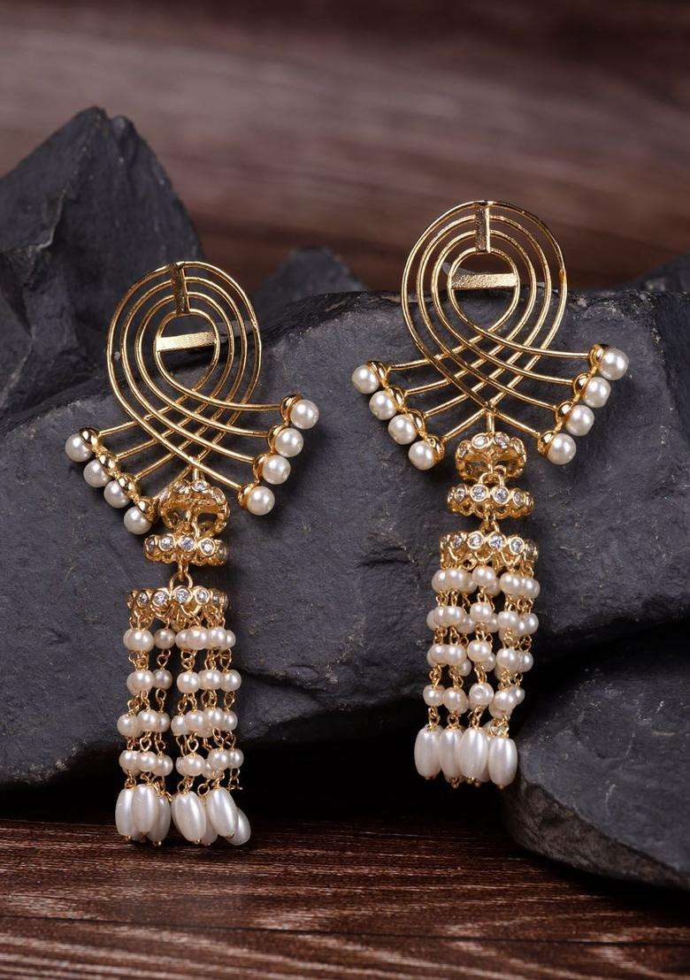 Gold-Plated White Quirky Drop Earrings with Pearl for Women | Fusion Party & Festive Wear | Gift for Her - Indya