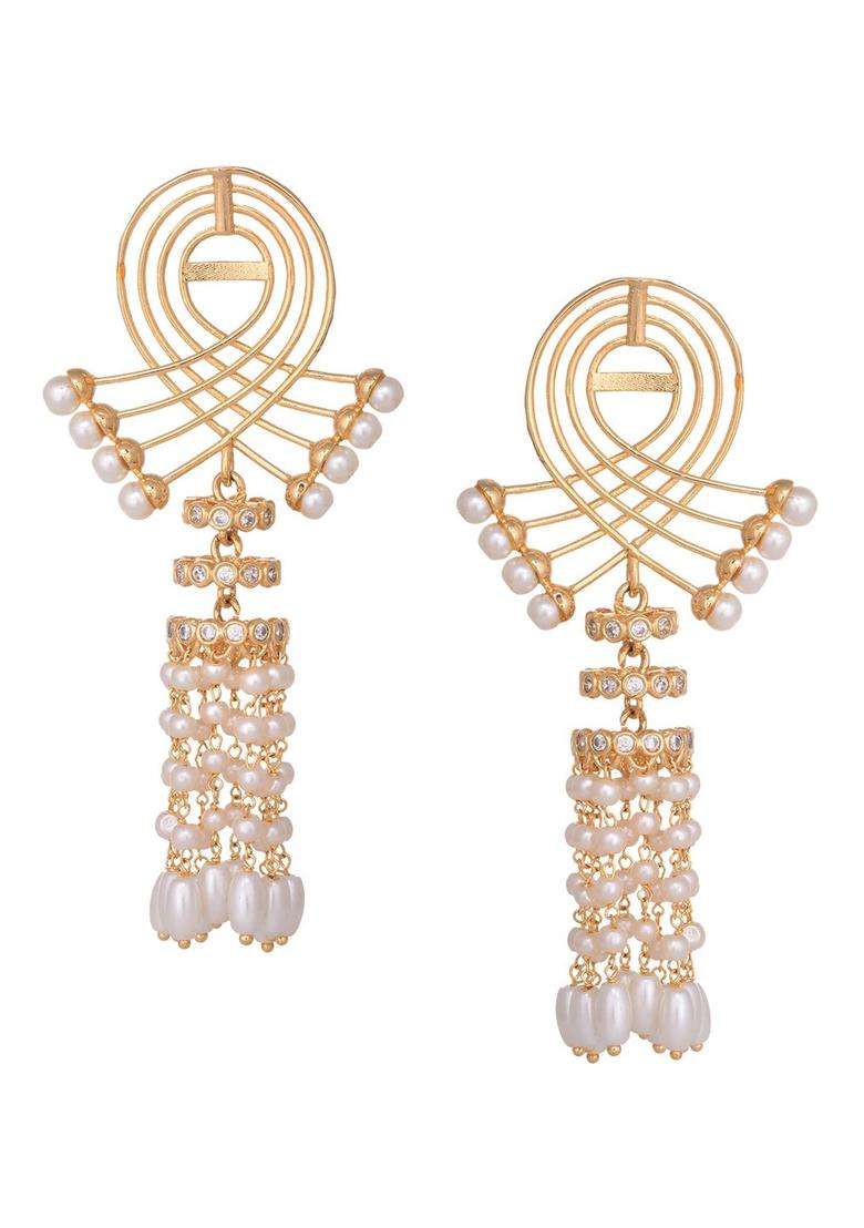 Gold-Plated White Quirky Drop Earrings with Pearl for Women | Fusion Party & Festive Wear | Gift for Her - Indya