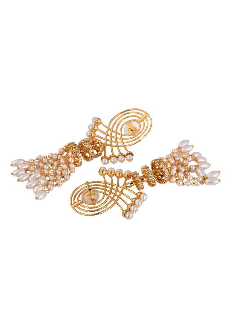 Gold-Plated White Quirky Drop Earrings with Pearl for Women | Fusion Party & Festive Wear | Gift for Her - Indya