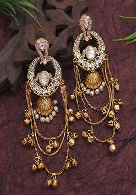 Gold-Plated Classic Drop Earrings with Pearl for Women | Traditional Ethnic Jewellery for Wedding & Festive Wear | Gift for Her
