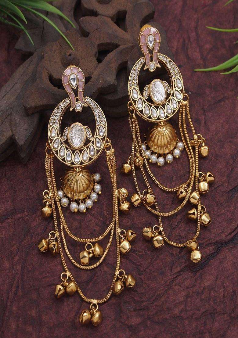 Gold-Plated Classic Drop Earrings with Pearl for Women | Traditional Ethnic Jewellery for Wedding & Festive Wear | Gift for Her - Indya