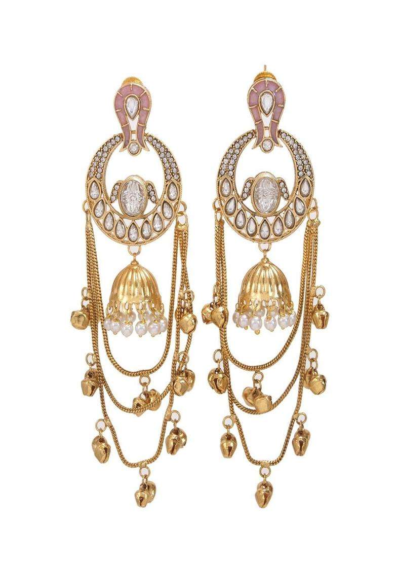 Gold-Plated Classic Drop Earrings with Pearl for Women | Traditional Ethnic Jewellery for Wedding & Festive Wear | Gift for Her - Indya