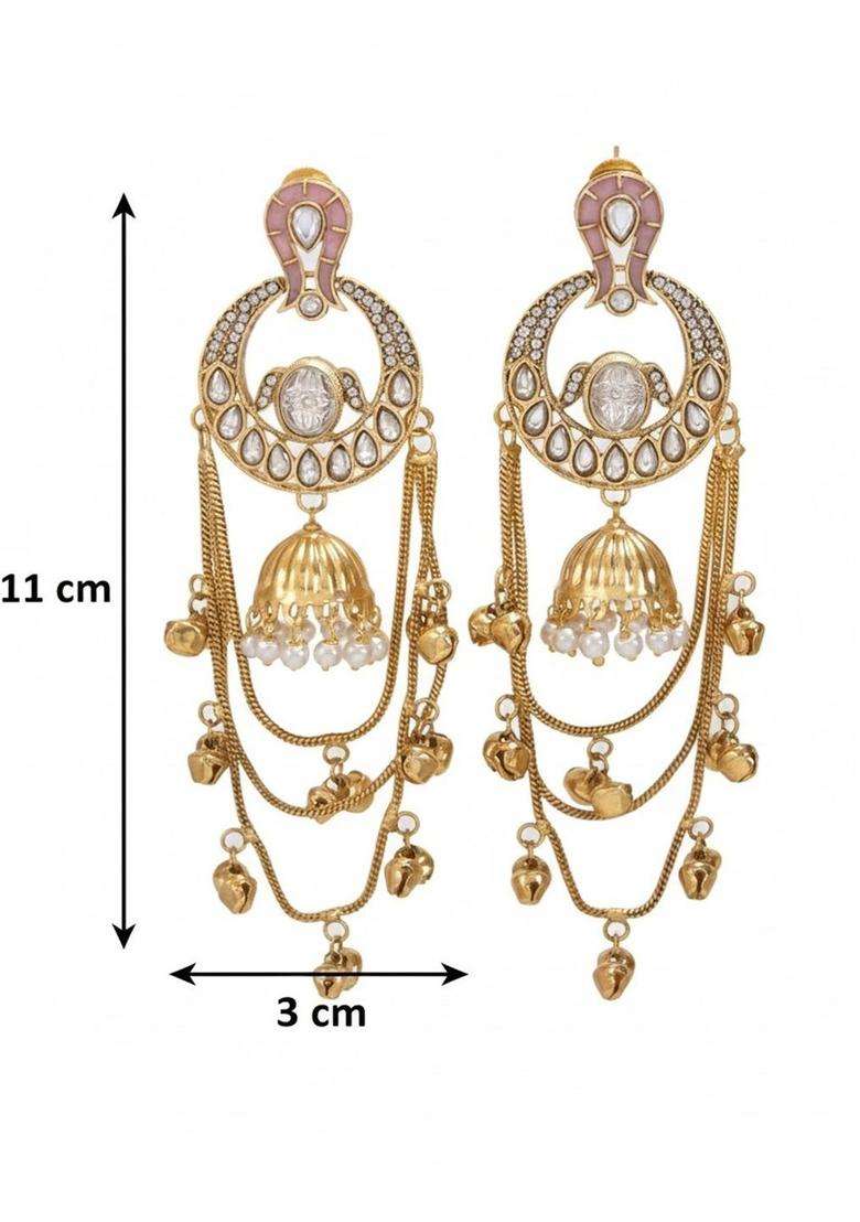 Gold-Plated Classic Drop Earrings with Pearl for Women | Traditional Ethnic Jewellery for Wedding & Festive Wear | Gift for Her - Indya