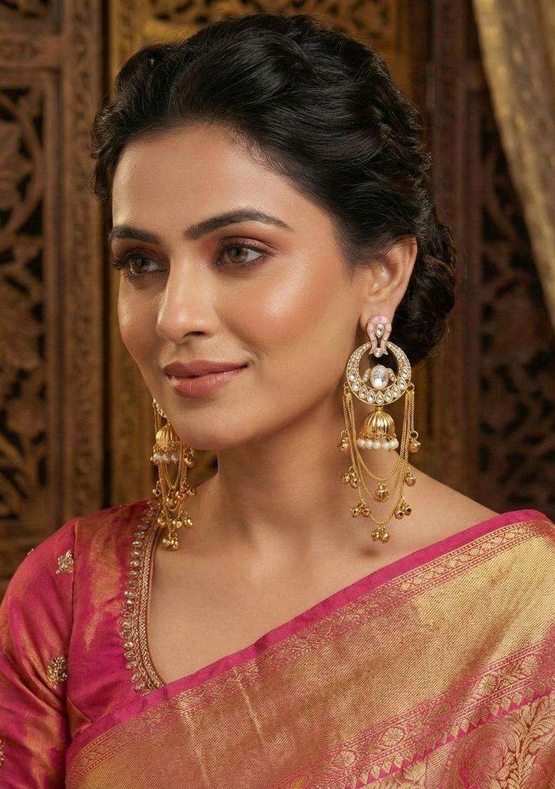 Gold-Plated Classic Drop Earrings with Pearl for Women | Traditional Ethnic Jewellery for Wedding & Festive Wear | Gift for Her - Indya