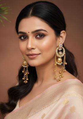 Gold-Plated Classic Drop Earrings with Pearl for Women | Traditional Ethnic Jewellery for Wedding & Festive Wear | Gift for Her