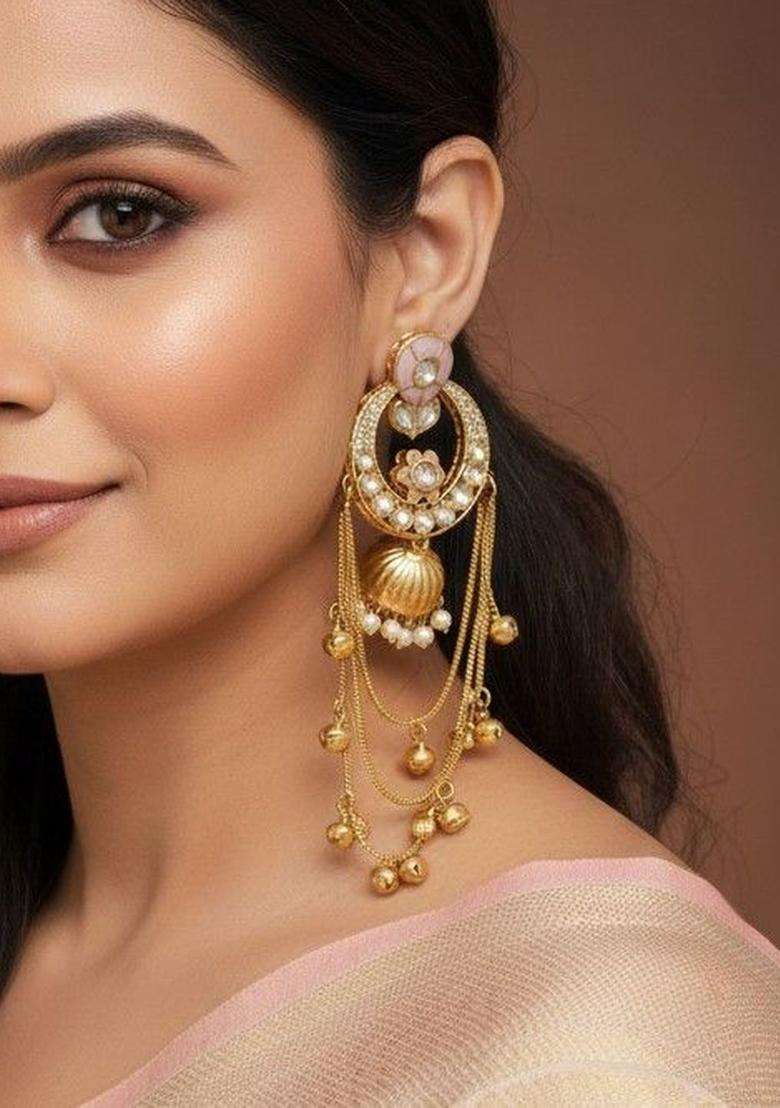 Gold-Plated Classic Drop Earrings with Pearl for Women | Traditional Ethnic Jewellery for Wedding & Festive Wear | Gift for Her - Indya