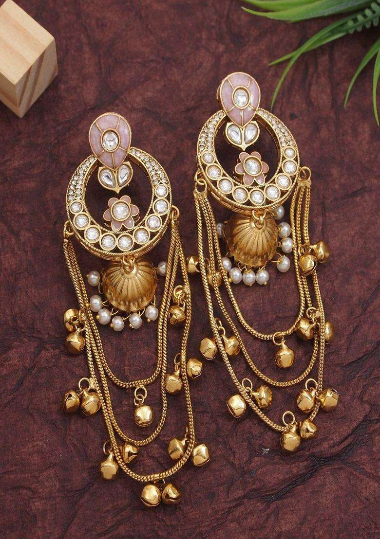 Gold-Plated Classic Drop Earrings with Pearl for Women | Traditional Ethnic Jewellery for Wedding & Festive Wear | Gift for Her - Indya