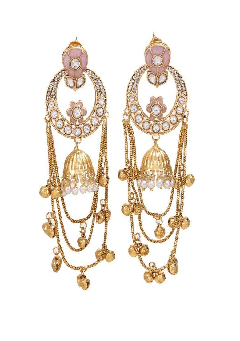 Gold-Plated Classic Drop Earrings with Pearl for Women | Traditional Ethnic Jewellery for Wedding & Festive Wear | Gift for Her - Indya