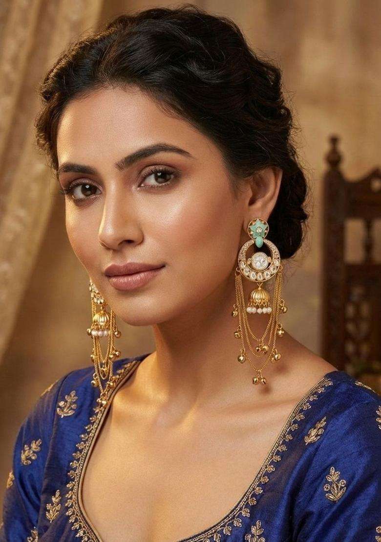 Gold-Plated Classic Drop Earrings with Pearl for Women | Traditional Ethnic Jewellery for Wedding & Festive Wear | Gift for Her - Indya