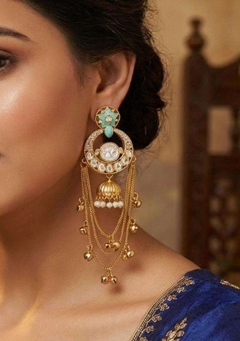 Gold-Plated Classic Drop Earrings with Pearl for Women | Traditional Ethnic Jewellery for Wedding & Festive Wear | Gift for Her - Indya