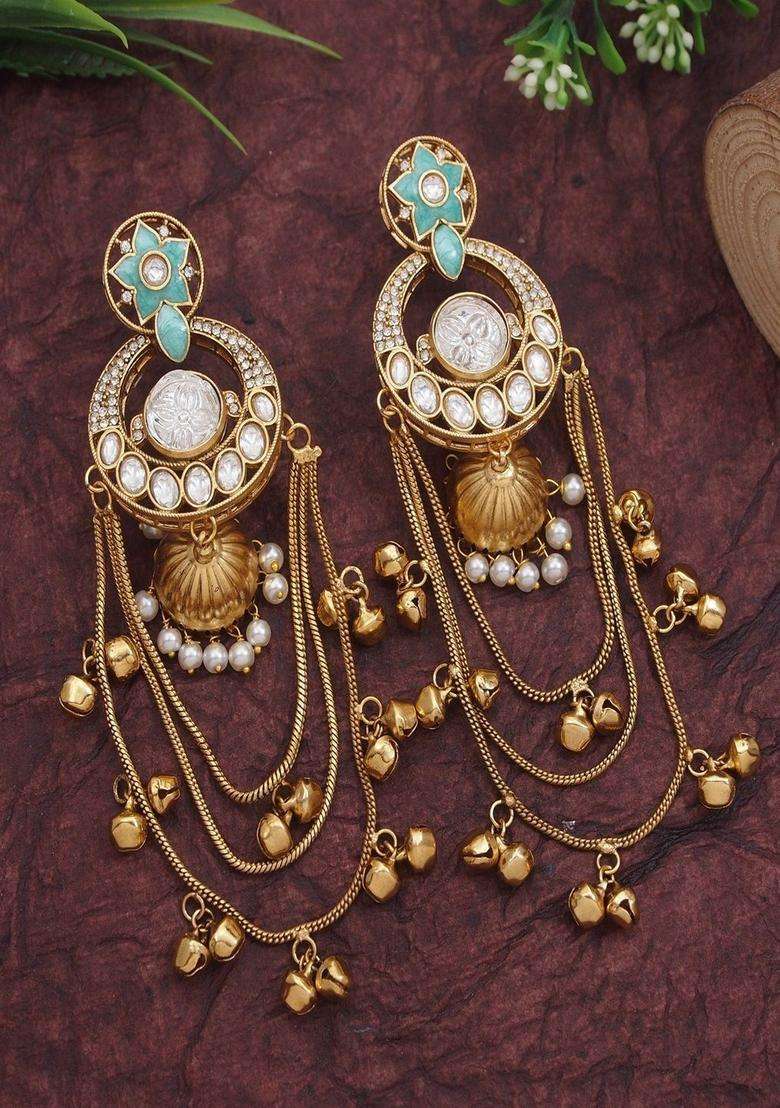 Gold-Plated Classic Drop Earrings with Pearl for Women | Traditional Ethnic Jewellery for Wedding & Festive Wear | Gift for Her - Indya