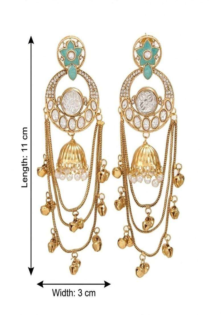 Gold-Plated Classic Drop Earrings with Pearl for Women | Traditional Ethnic Jewellery for Wedding & Festive Wear | Gift for Her - Indya