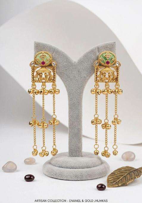 Gold-Plated Geometric Jhumkas Earrings for Women | Traditional Ethnic Jewellery for Wedding & Festive Wear | Gift for Her