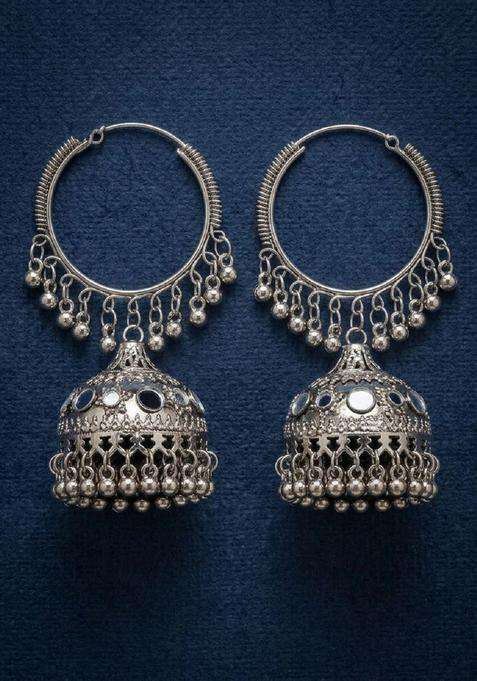 Silver-Plated Circular Jhumkas Earrings for Women | Traditional Ethnic Jewellery for Wedding & Festive Wear | Gift for Her