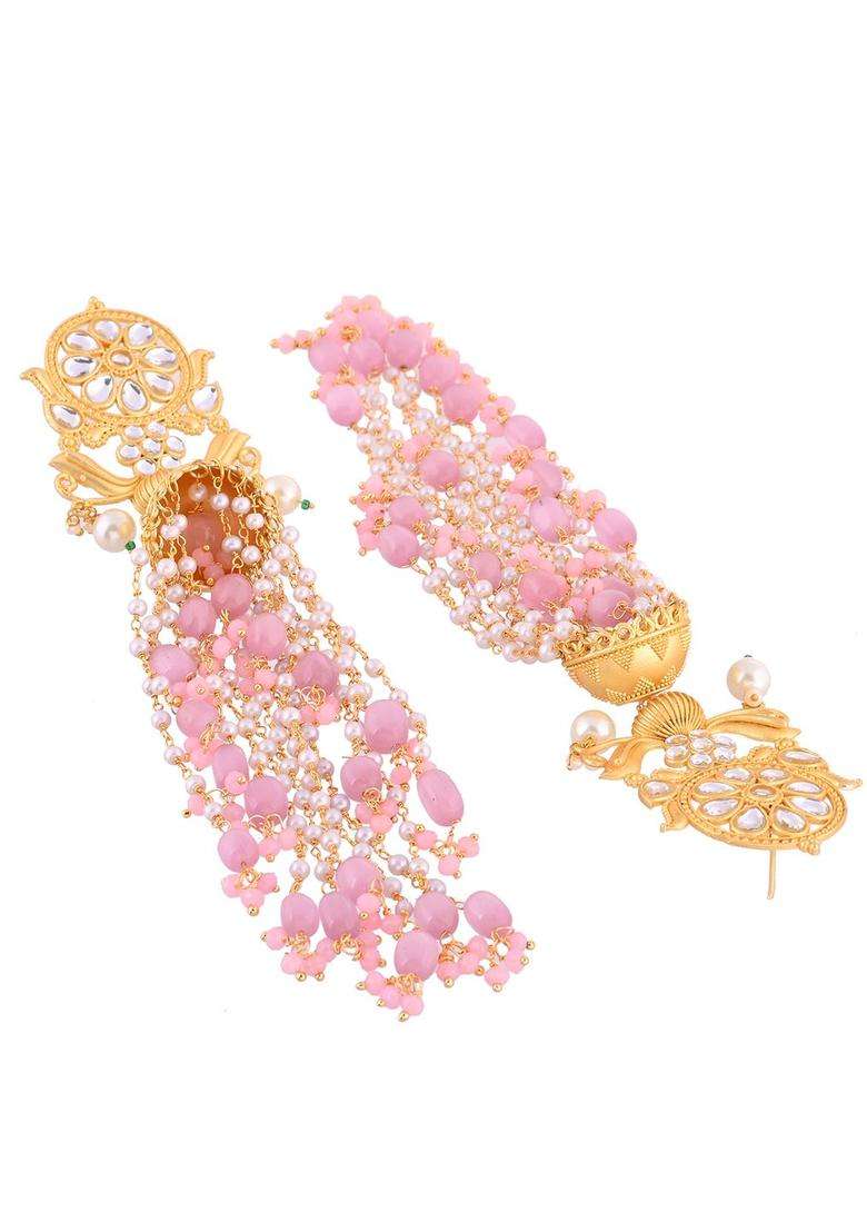 Gold-Plated Kundan Studded & Peals Contemporary Drop Earrings with Pearl for Women | Traditional Ethnic Jewellery for Wedding & Festive Wear | Gift for Her - Indya