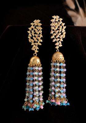 Gold-Plated Beaded Contemporary Drop Earrings for Women | Traditional Ethnic Jewellery for Wedding & Festive Wear | Gift for Her