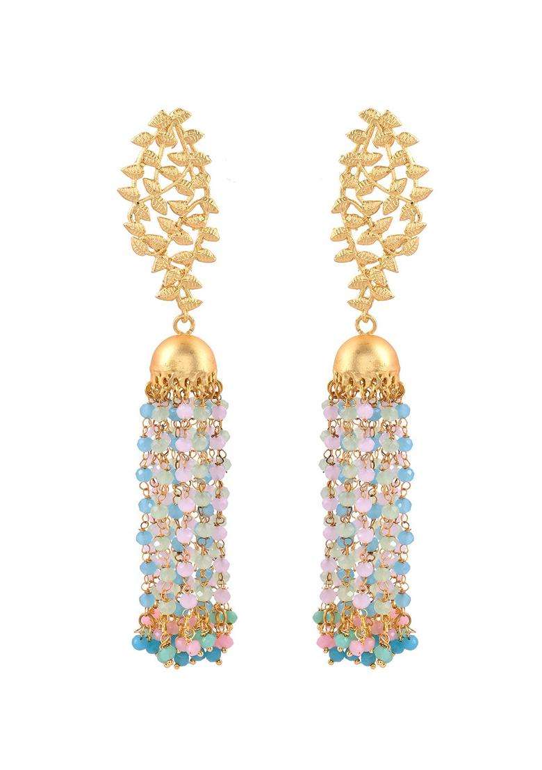 Gold-Plated Beaded Contemporary Drop Earrings for Women | Traditional Ethnic Jewellery for Wedding & Festive Wear | Gift for Her - Indya