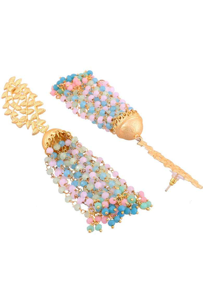 Gold-Plated Beaded Contemporary Drop Earrings for Women | Traditional Ethnic Jewellery for Wedding & Festive Wear | Gift for Her - Indya