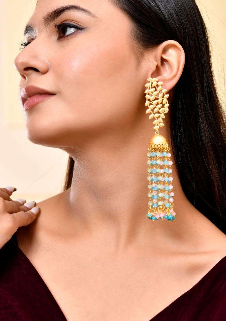 Gold-Plated Beaded Contemporary Drop Earrings for Women | Traditional Ethnic Jewellery for Wedding & Festive Wear | Gift for Her - Indya