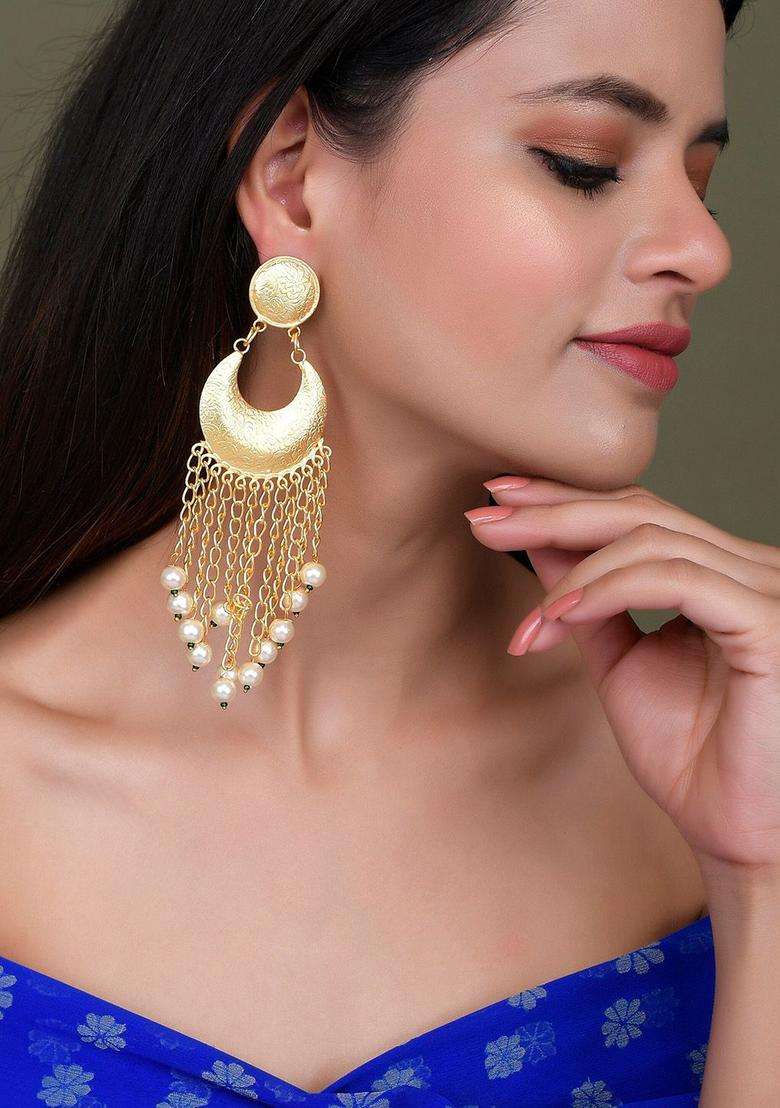 Gold-Plated Contemporary Drop Earrings with Pearl for Women | Fusion Party & Festive Wear | Gift for Her - Indya