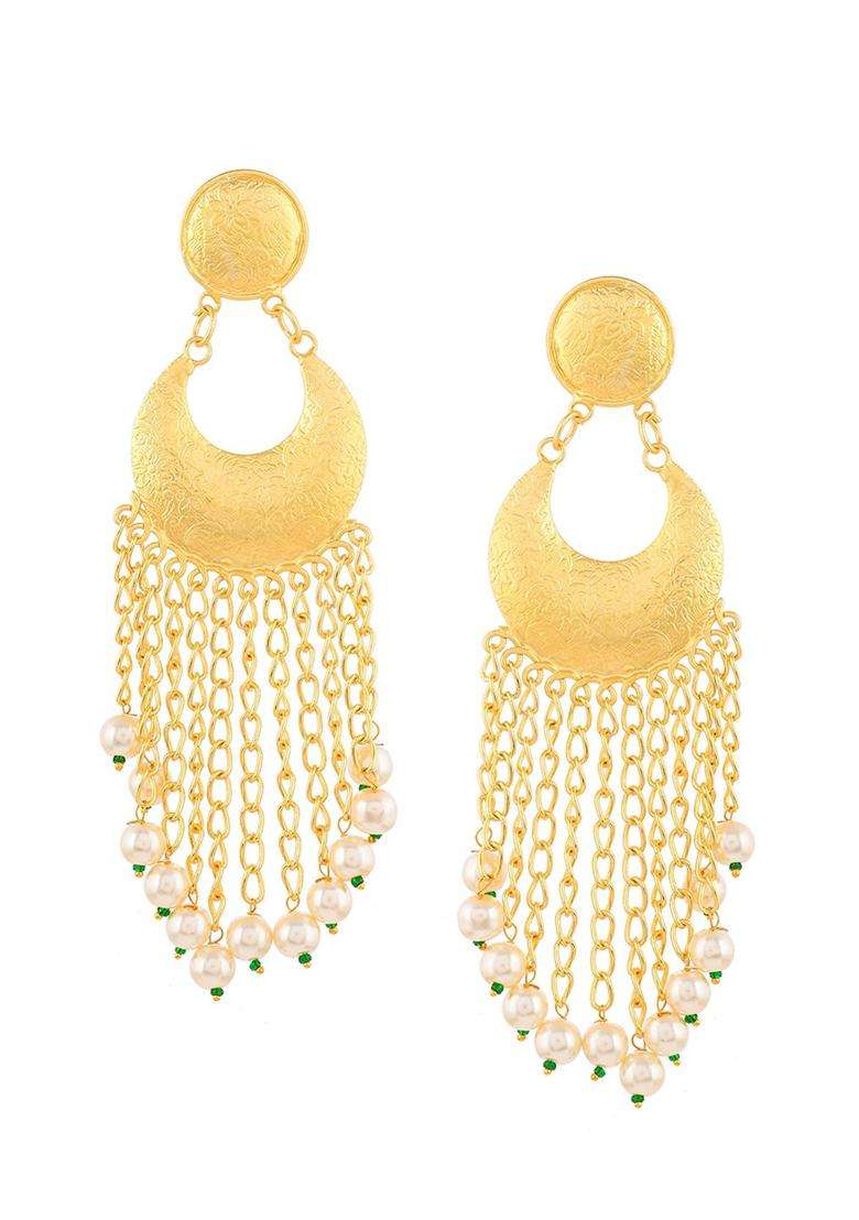 Gold-Plated Contemporary Drop Earrings with Pearl for Women | Fusion Party & Festive Wear | Gift for Her - Indya