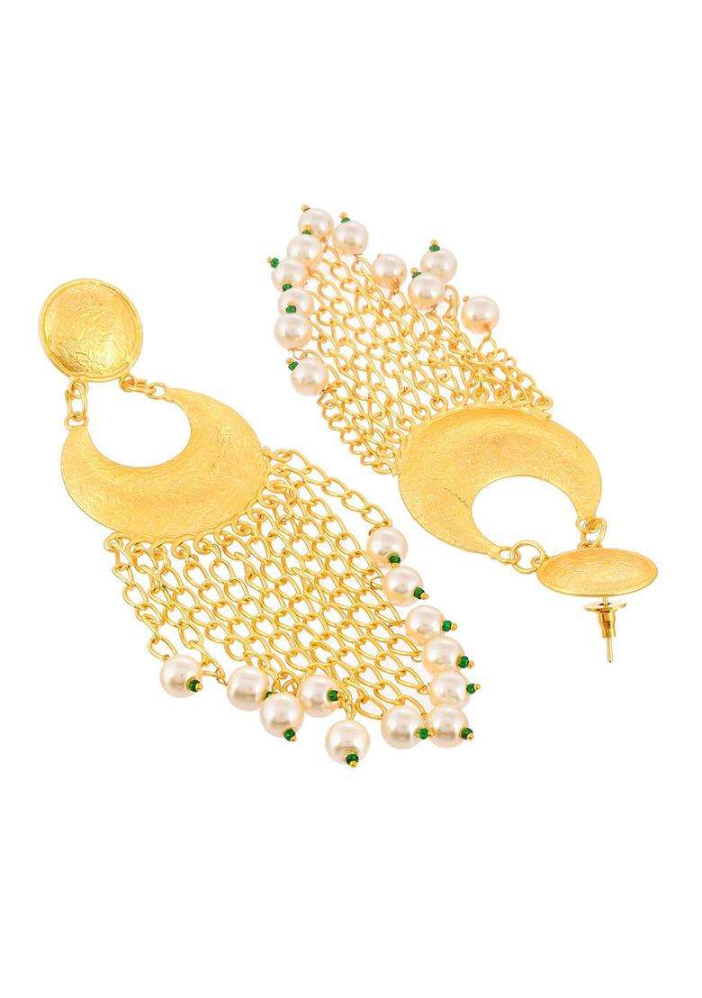 Gold-Plated Contemporary Drop Earrings with Pearl for Women | Fusion Party & Festive Wear | Gift for Her - Indya