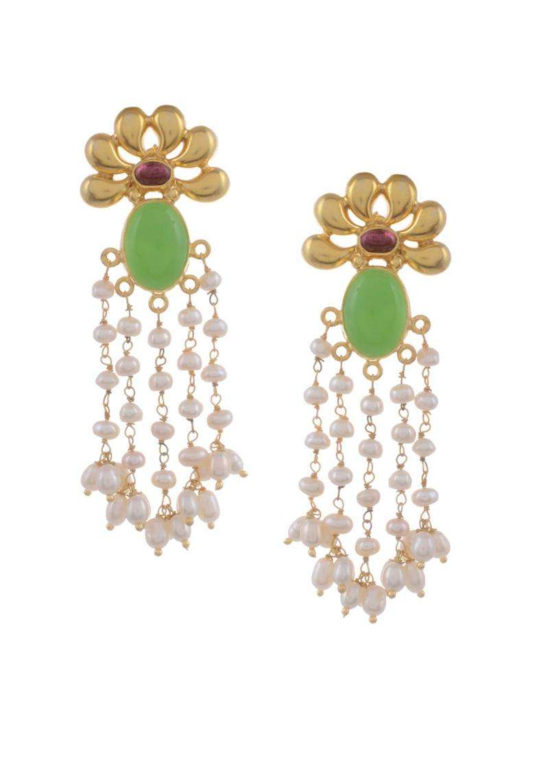 Gold-Plated & Green Contemporary Drop Earrings for Women | Traditional Ethnic Jewellery for Wedding & Festive Wear | Gift for Her - Indya