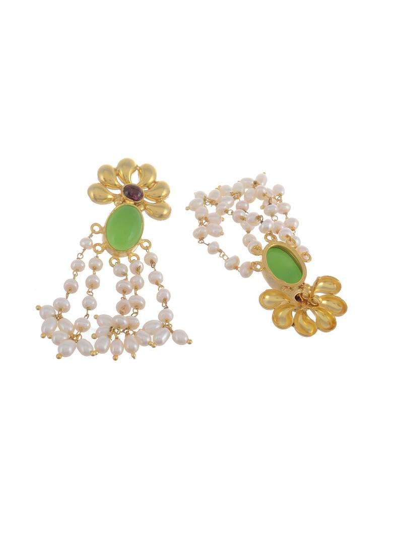 Gold-Plated & Green Contemporary Drop Earrings for Women | Traditional Ethnic Jewellery for Wedding & Festive Wear | Gift for Her - Indya
