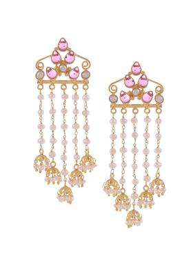 Gold-Plated & Orange Handcrafted Circular Jhumkas for Women | Traditional Ethnic Jewellery for Wedding & Festive Wear | Gift for Her