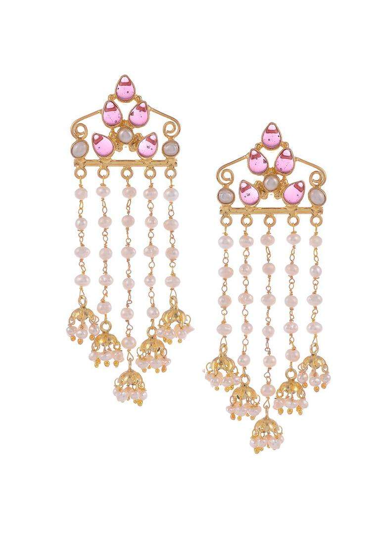Gold-Plated & Orange Handcrafted Circular Jhumkas for Women | Traditional Ethnic Jewellery for Wedding & Festive Wear | Gift for Her - Indya