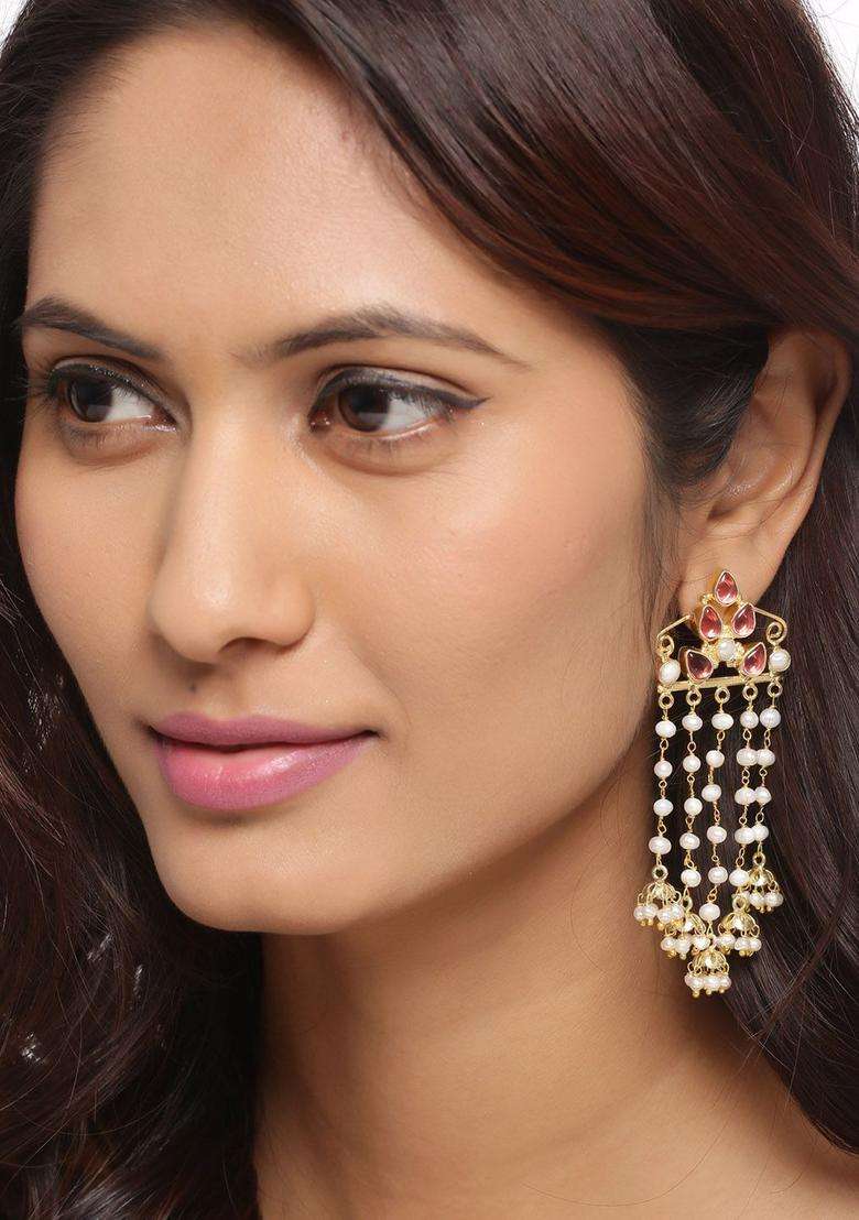Gold-Plated & Orange Handcrafted Circular Jhumkas for Women | Traditional Ethnic Jewellery for Wedding & Festive Wear | Gift for Her - Indya